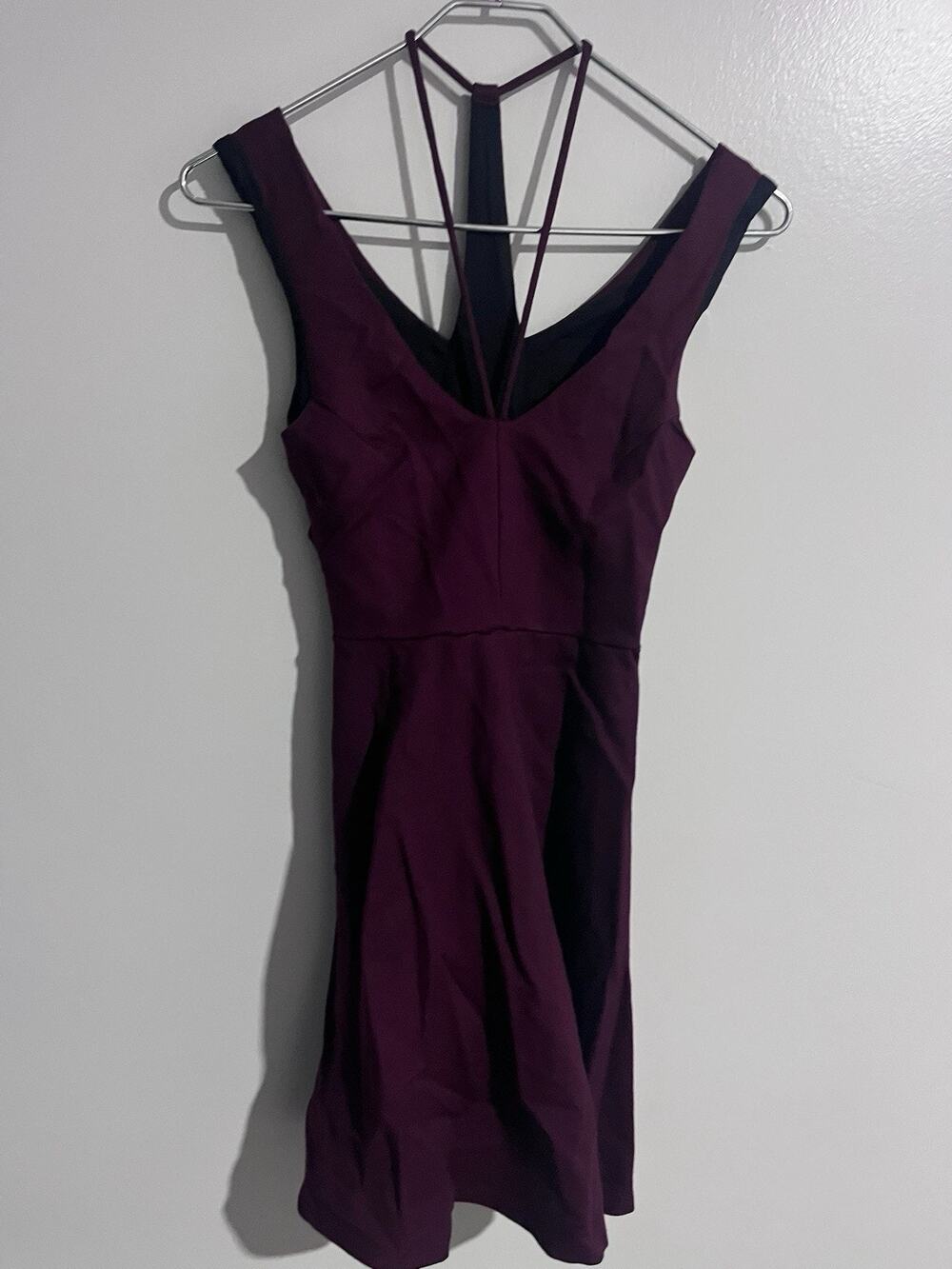 MinkPink Work Dinner Mini Dress Womens Size XS Maroon Cross Strap Fit And Flare